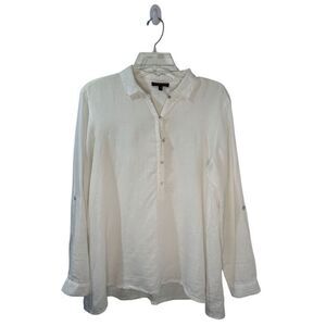 Eileen Fisher 100% Irish linen women’s white long sleeve shirt size PS #36-1835